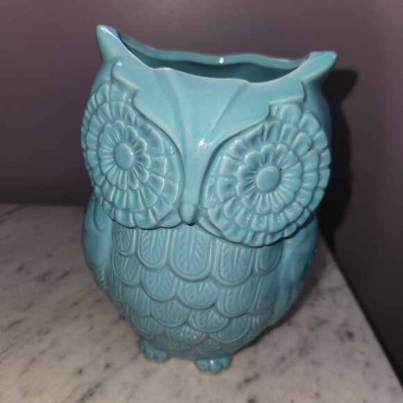 World Market Teal Ceramic Owl Utensil Holder / Vase - Picture 1 of 7